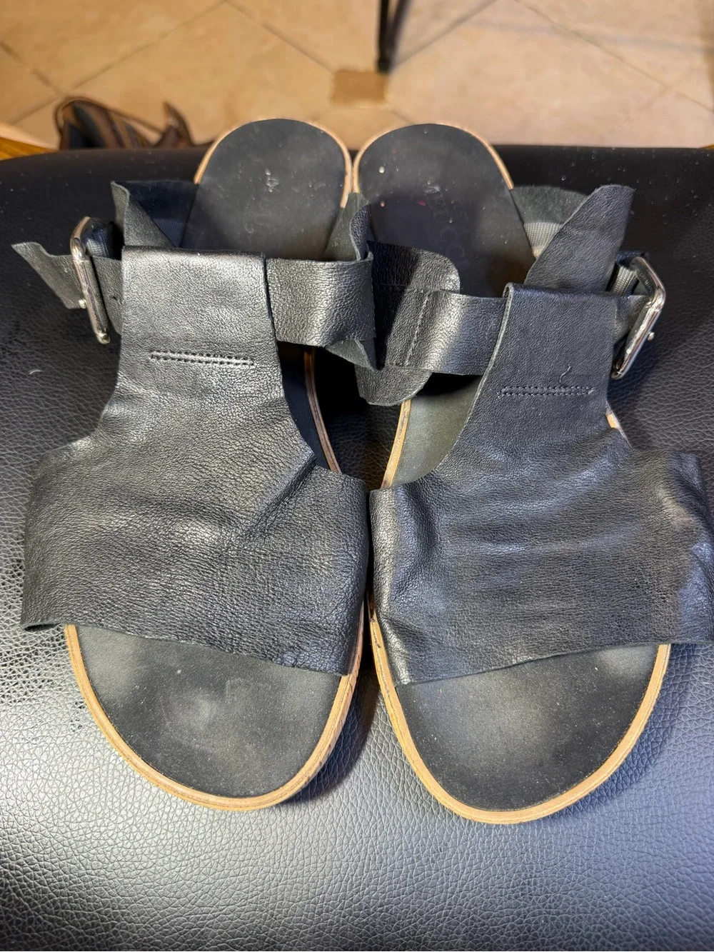 Sesto Meucci Black Leather Sylke Cross Strap Wedge Sandal 8.5 W Sale Italy Made